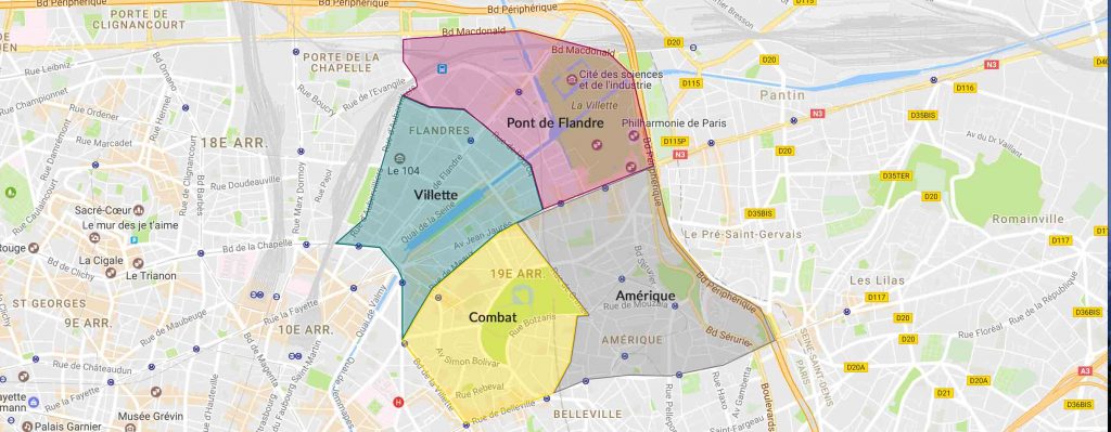 Plan des quartiers du 19e arrondissement Homeleo